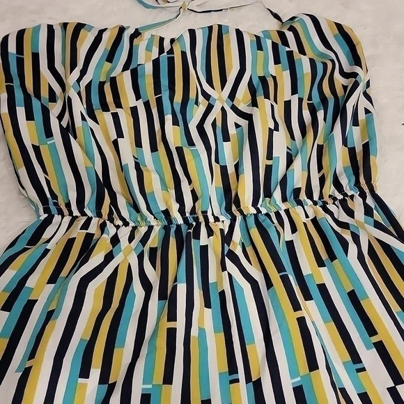 𝅺forever 21 abstract cubist print self tie romper with elastic waist size small - Picture 2 of 10